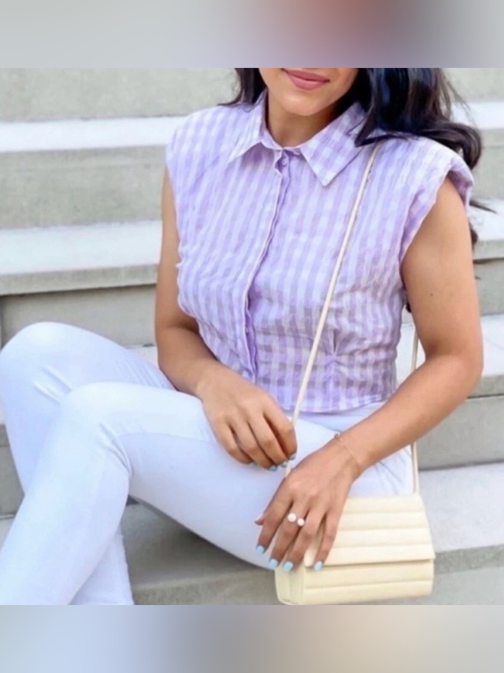 Zara Lavender and White Gingham Button Shirt